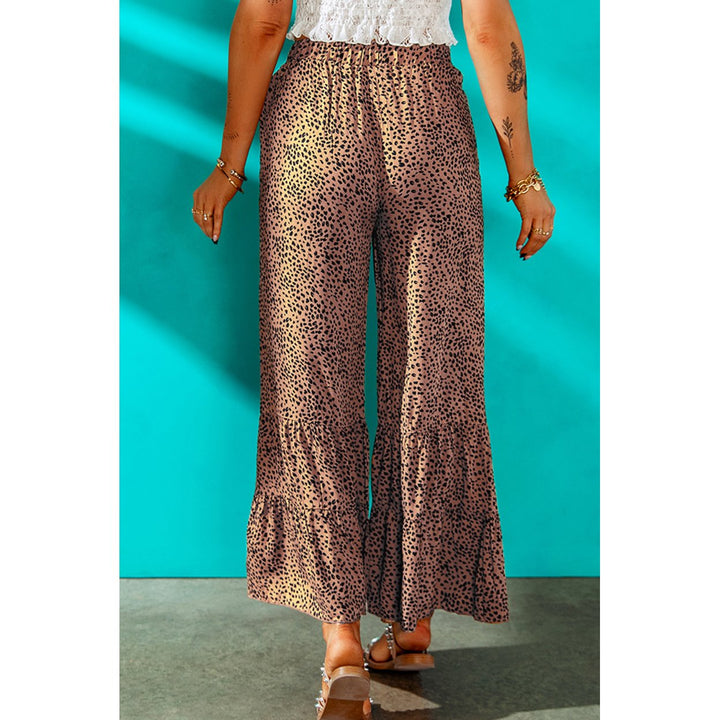 Womens Leopard Print Ruffled Wide Leg Pants Image 2