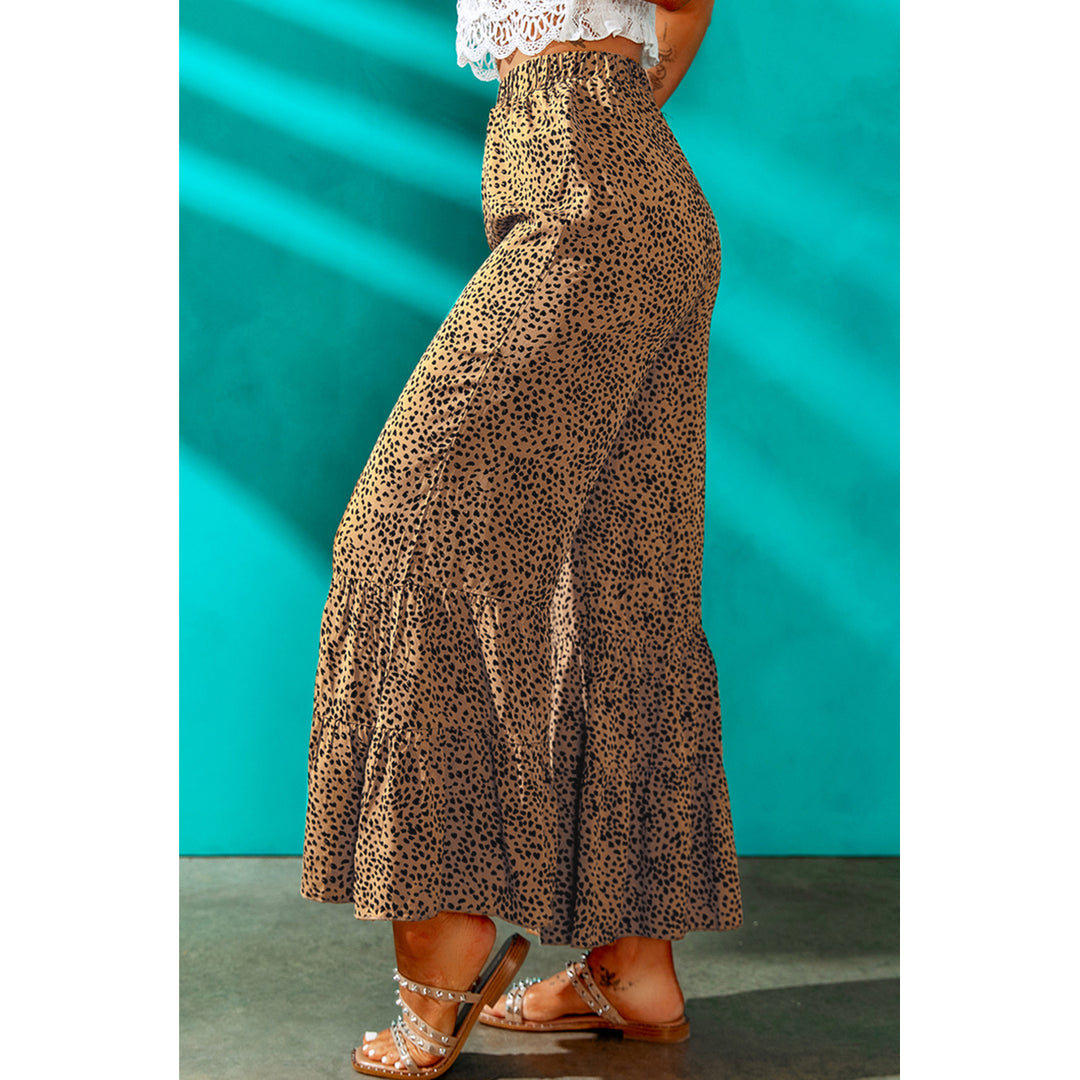 Womens Leopard Print Ruffled Wide Leg Pants Image 1