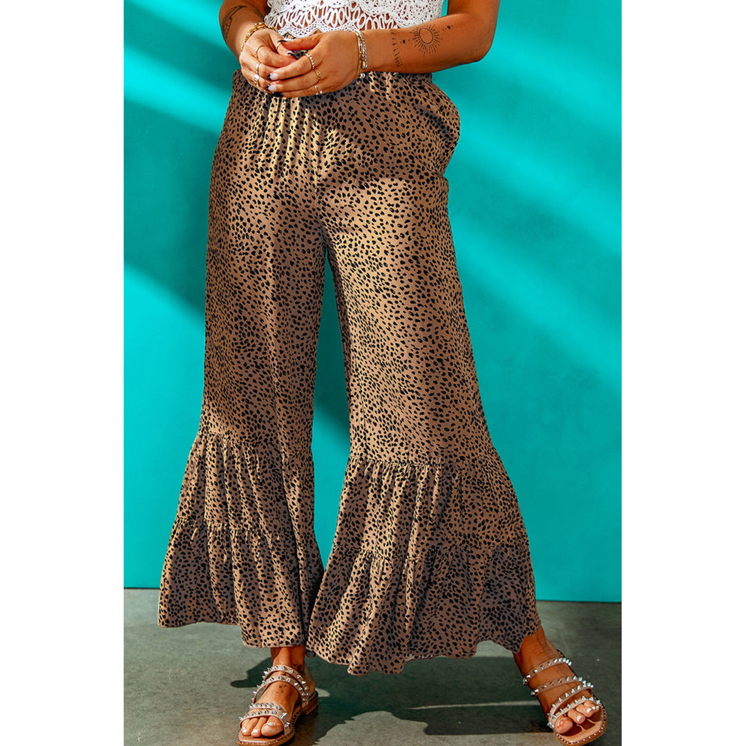 Womens Leopard Print Ruffled Wide Leg Pants Image 3