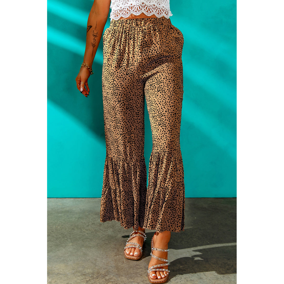 Womens Leopard Print Ruffled Wide Leg Pants Image 4