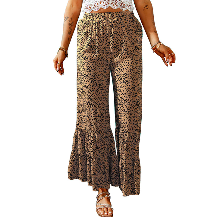 Womens Leopard Print Ruffled Wide Leg Pants Image 6