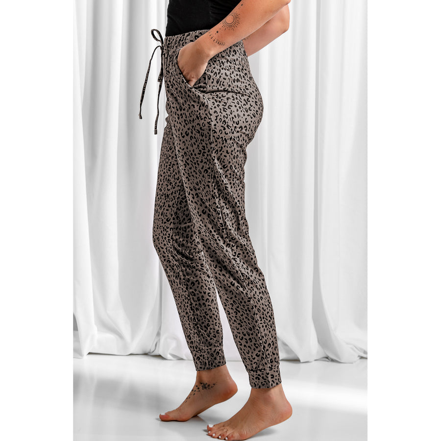 Womens Brown Breezy Leopard Joggers Image 1