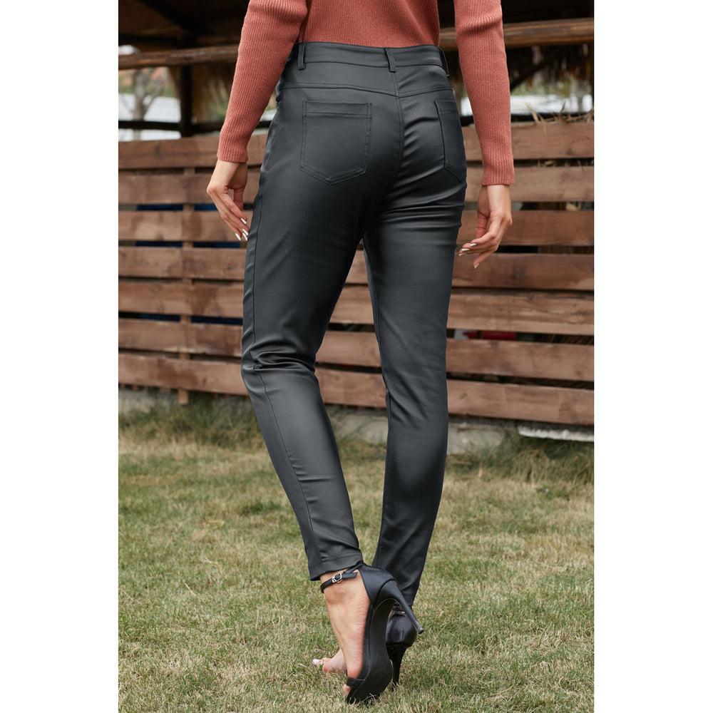 Womens Black Leather Slim Fit Women Pants Image 2