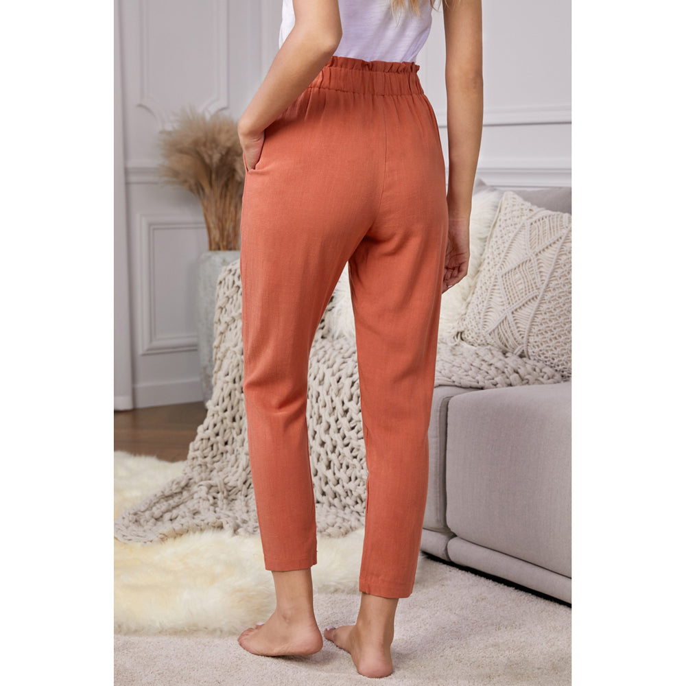 Womens Orange Linen Blend Pocketed Pants Image 2