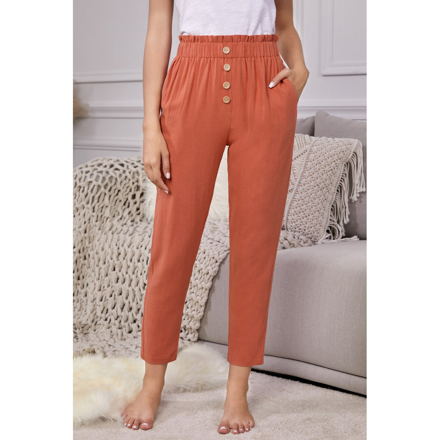 Womens Orange Linen Blend Pocketed Pants Image 1