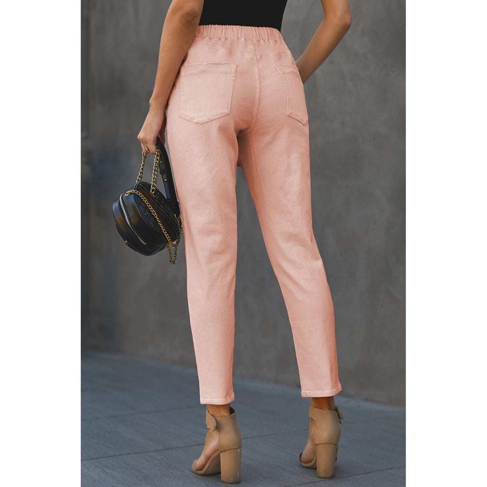 Womens Pink Pocketed Denim Joggers Image 2