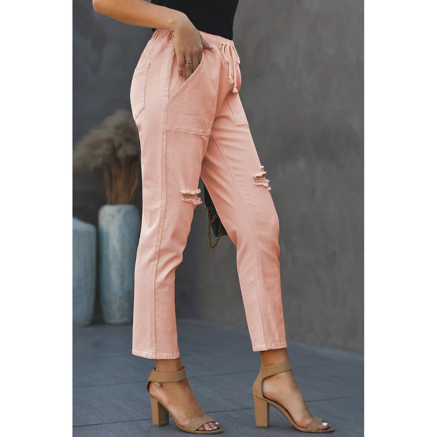 Womens Pink Pocketed Denim Joggers Image 1
