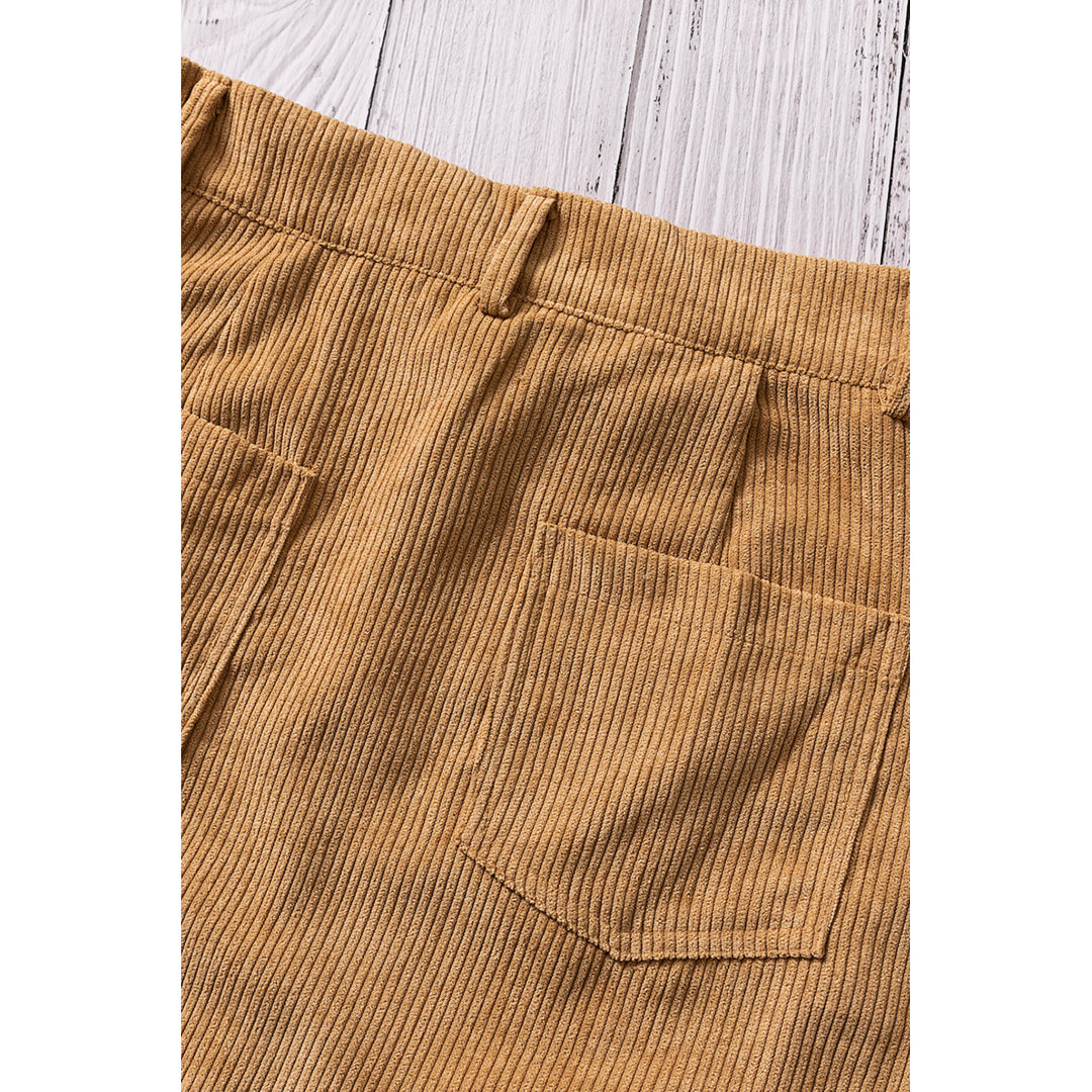 Womens Khaki High Waist Corduroy Mini Skirt with Pockets Image 8