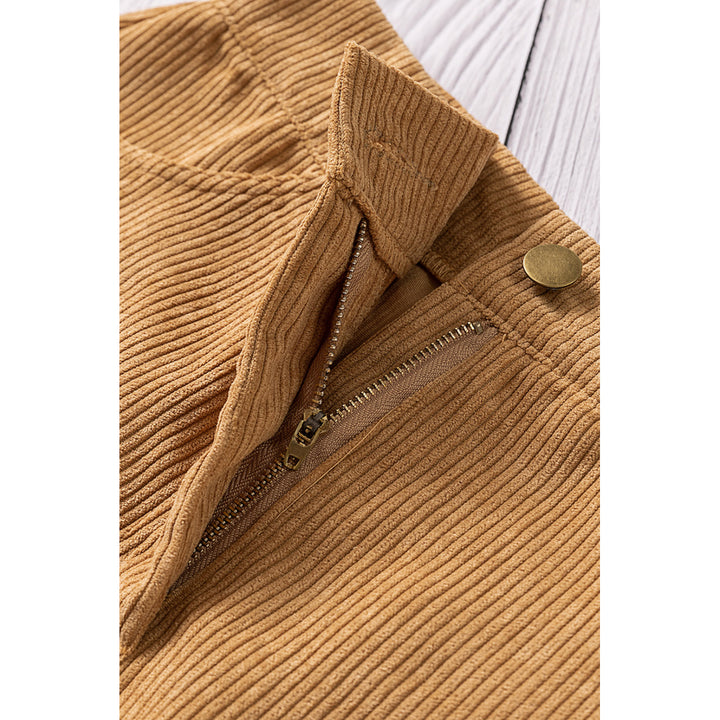 Womens Khaki High Waist Corduroy Mini Skirt with Pockets Image 11