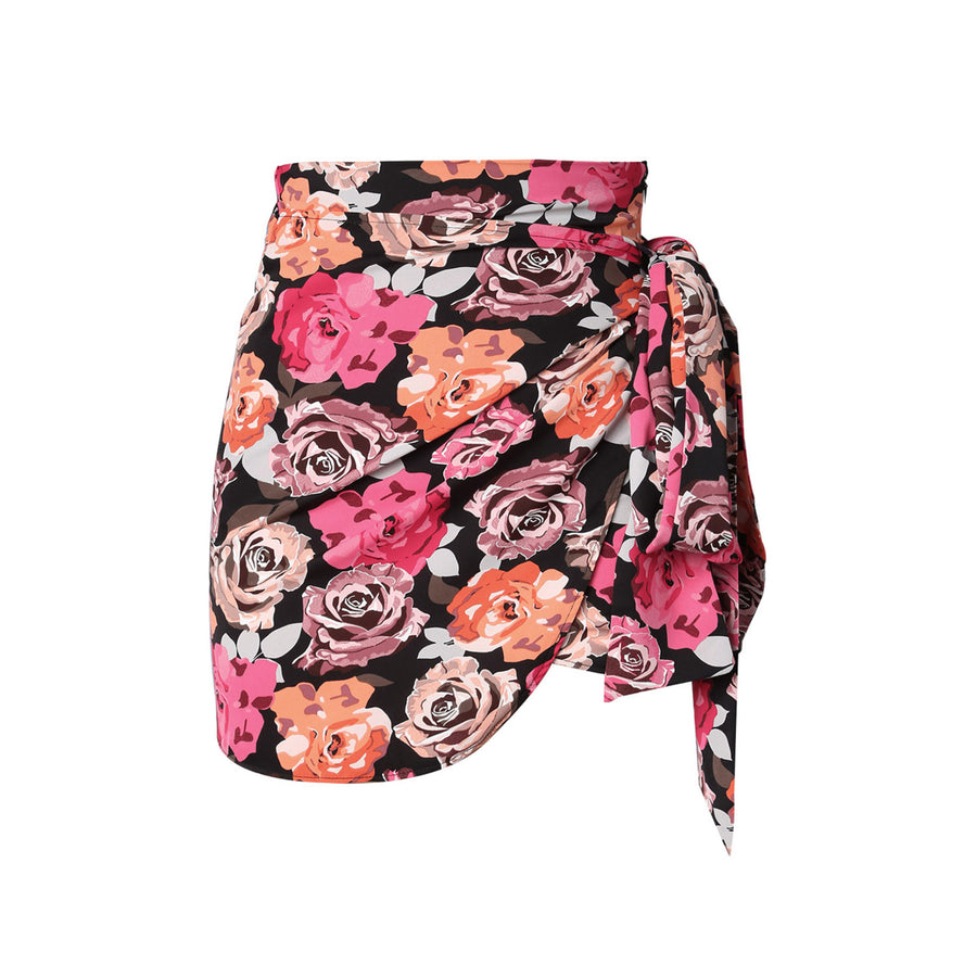 Womens Multicolor Floral Print Asymmetric Front Knot Wrap Skirt Image 1