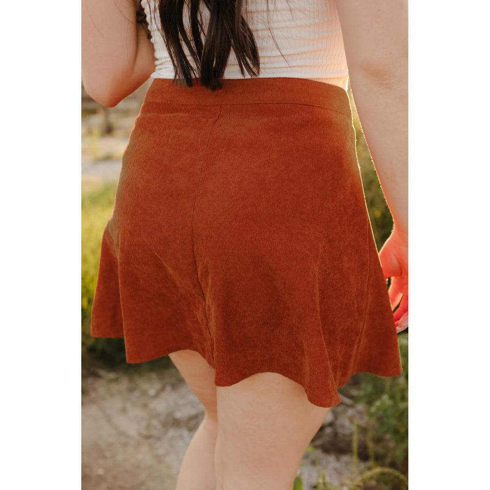 Women's Brown Button Front Corduroy Mini Skirt Image 2