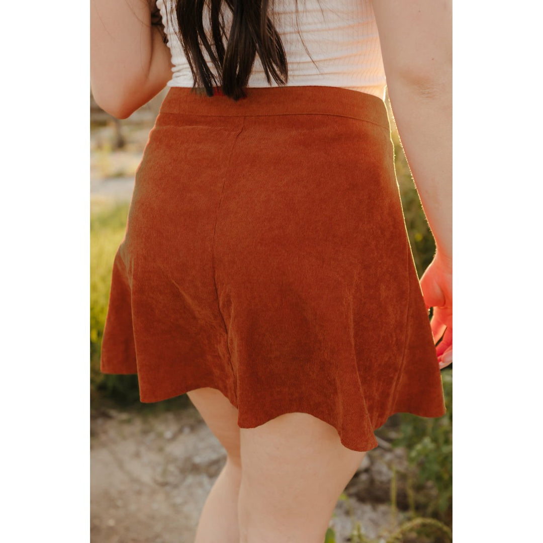 Womens Brown Button Front Corduroy Mini Skirt Image 1