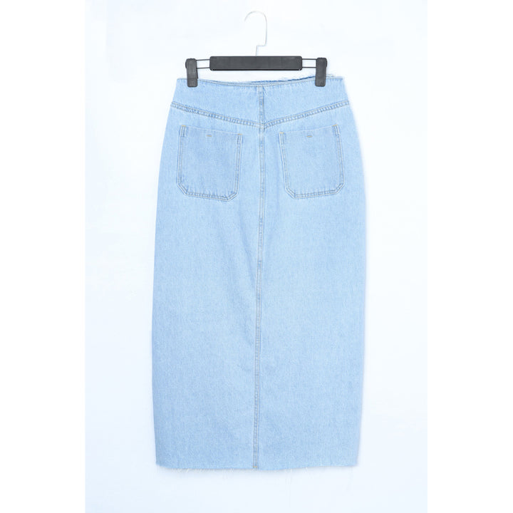 Womens Sky Blue Buttoned Wrap Maxi Denim Skirt Image 9