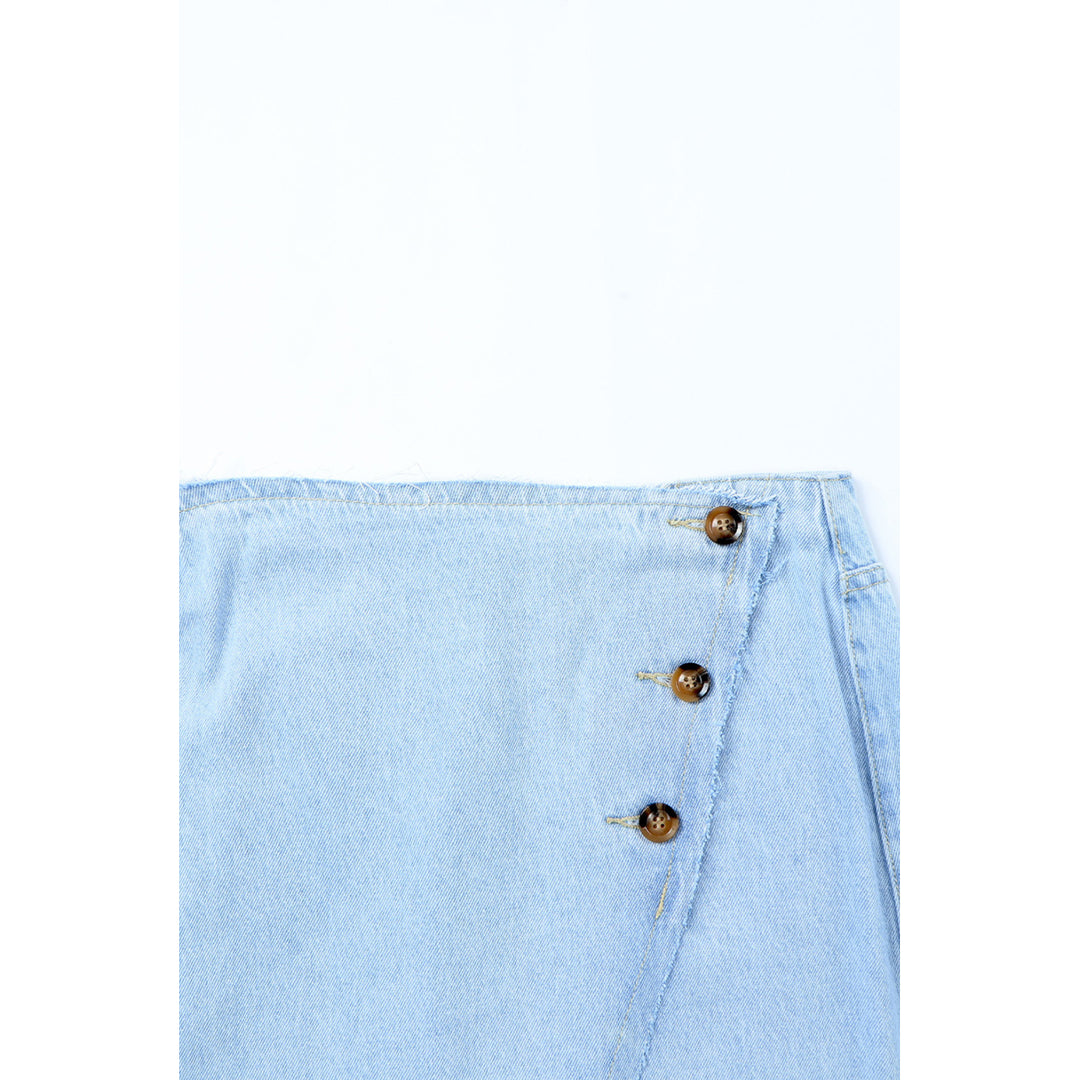 Womens Sky Blue Buttoned Wrap Maxi Denim Skirt Image 10