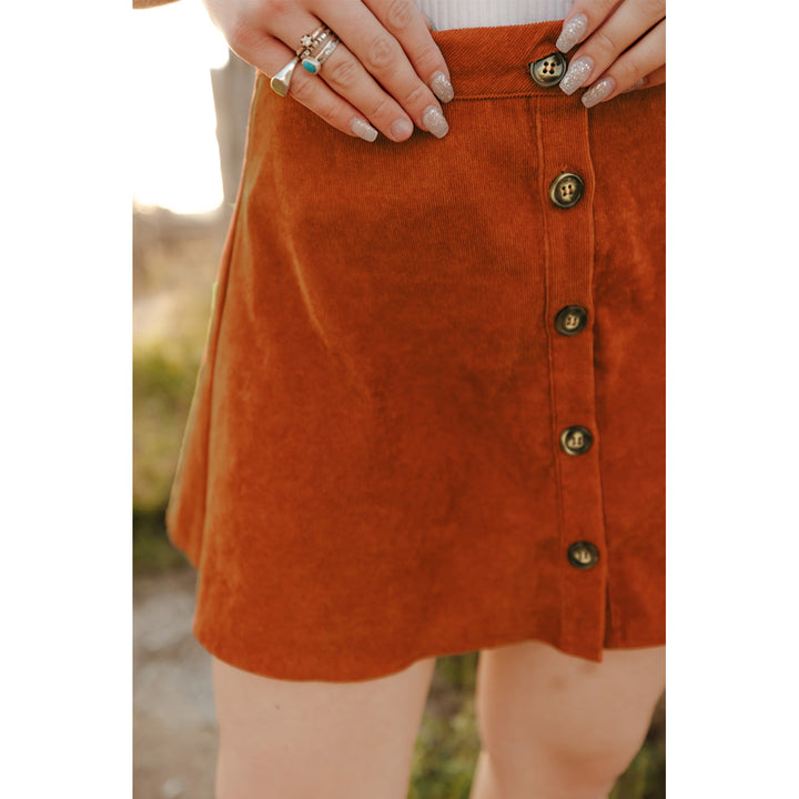 Womens Brown Button Front Corduroy Mini Skirt Image 4
