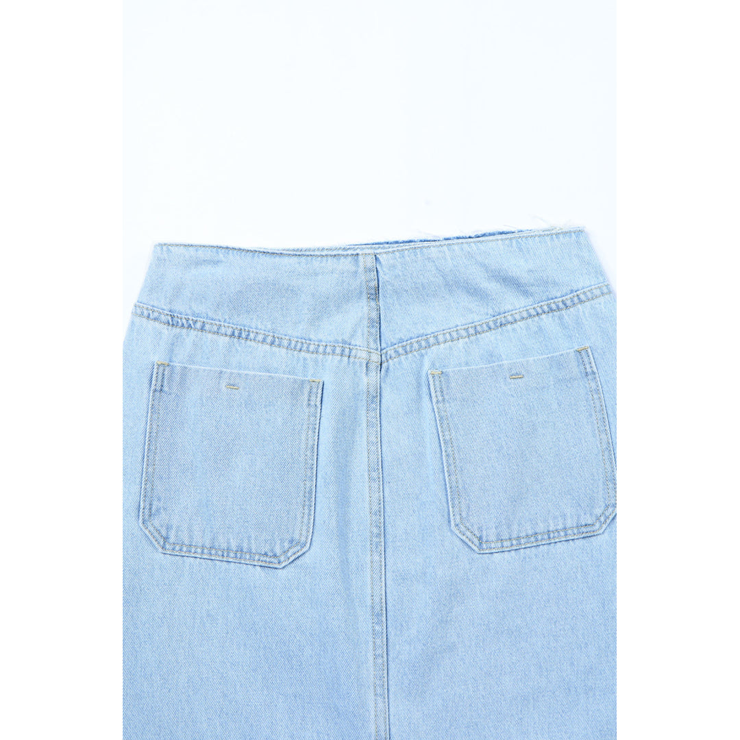 Womens Sky Blue Buttoned Wrap Maxi Denim Skirt Image 11