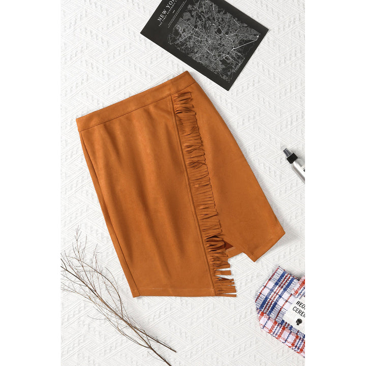 Womens Brown Fringed Wrap Western Midi Skirt Image 6