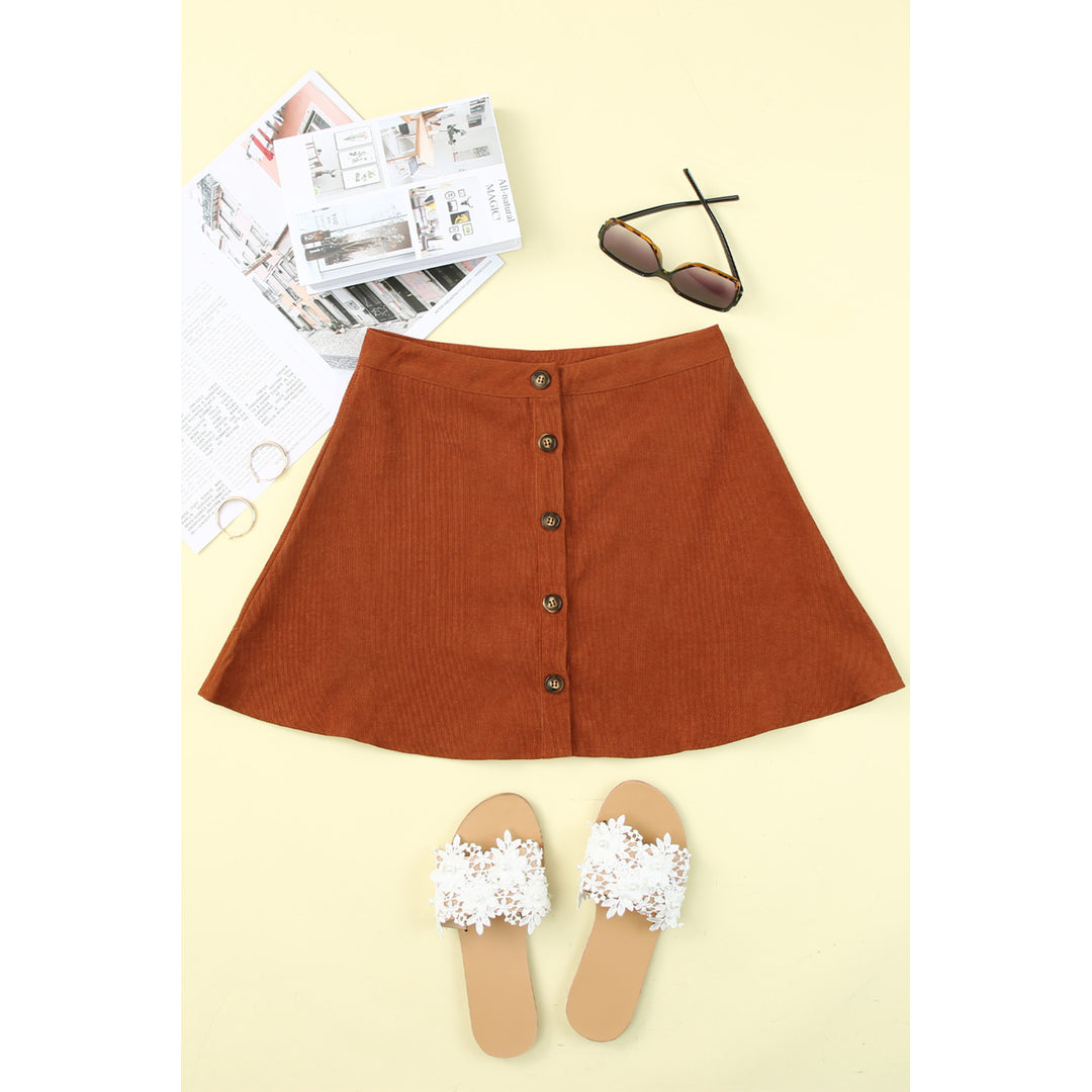 Womens Brown Button Front Corduroy Mini Skirt Image 7