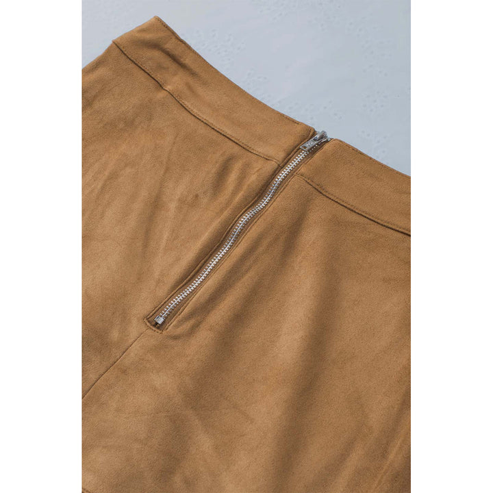 Womens Brown Tassel Zipped Pockets High Waist Mini Skirt Image 7