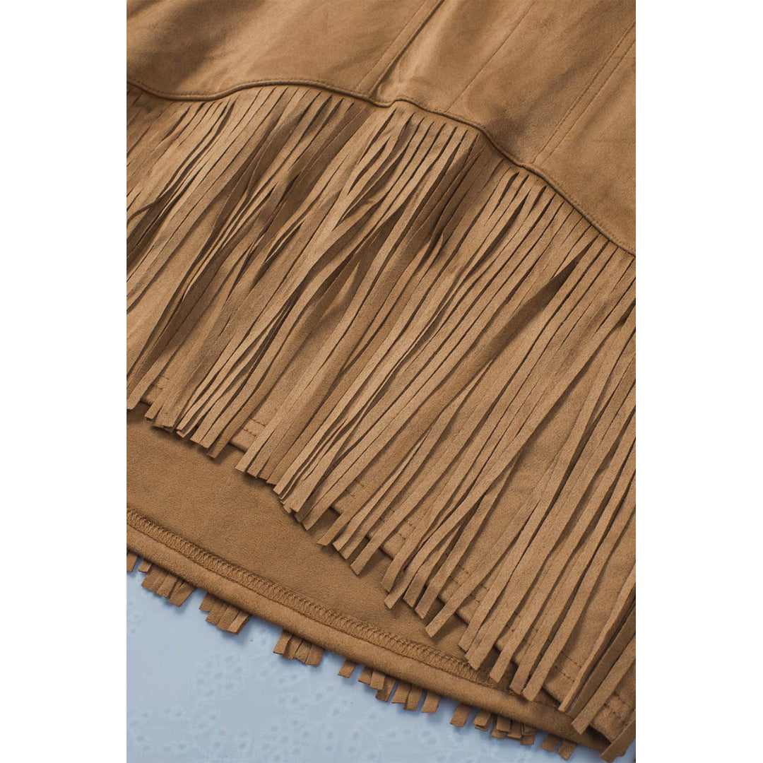 Womens Brown Tassel Zipped Pockets High Waist Mini Skirt Image 8