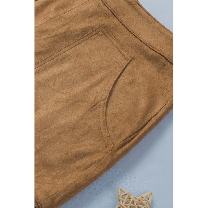 Womens Brown Tassel Zipped Pockets High Waist Mini Skirt Image 9