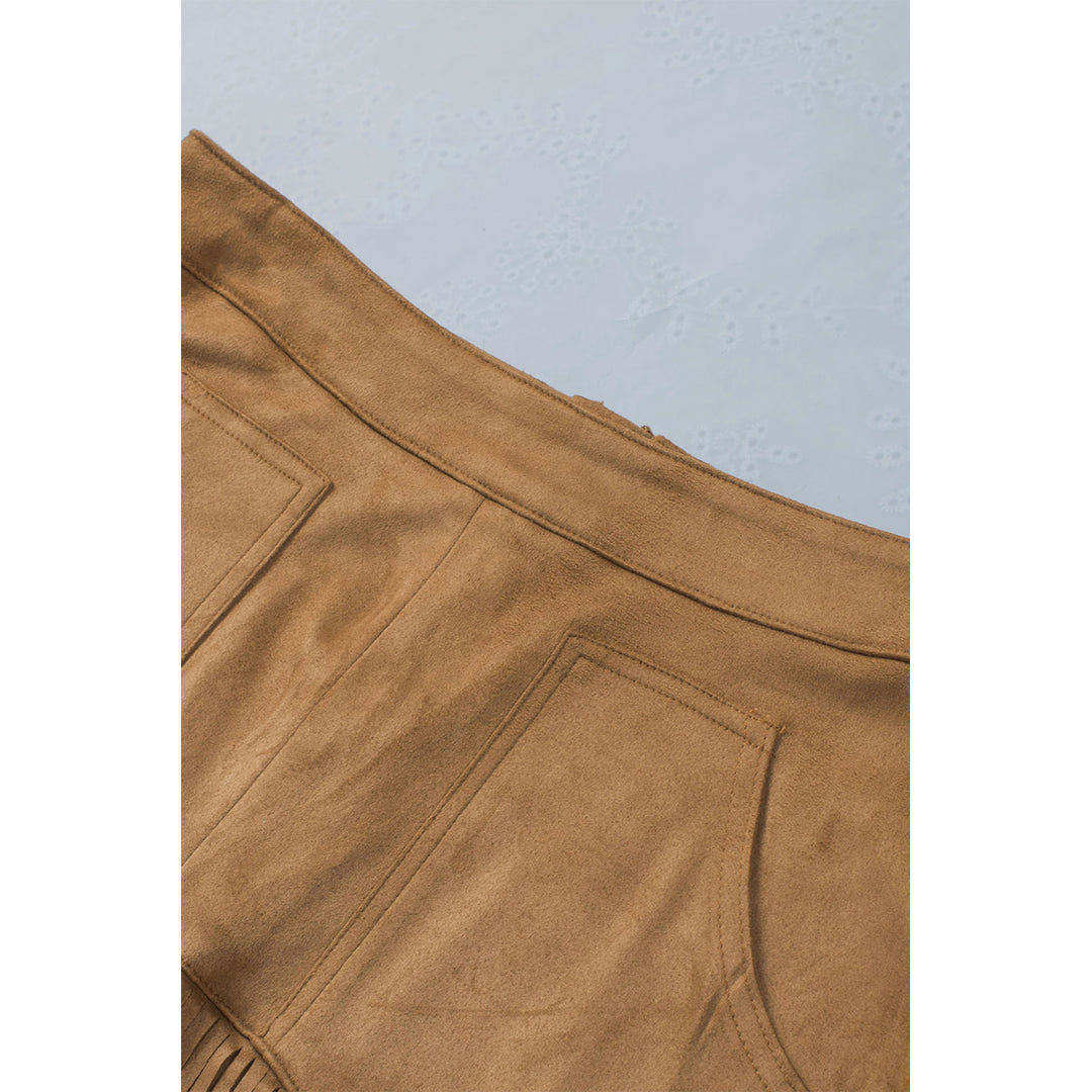 Womens Brown Tassel Zipped Pockets High Waist Mini Skirt Image 10