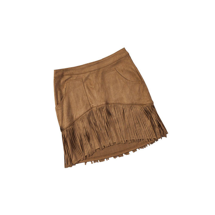 Womens Brown Tassel Zipped Pockets High Waist Mini Skirt Image 12