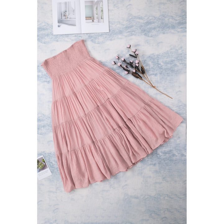 Womens Pink Smocked High Waist Tiered Maxi Skirt Image 9
