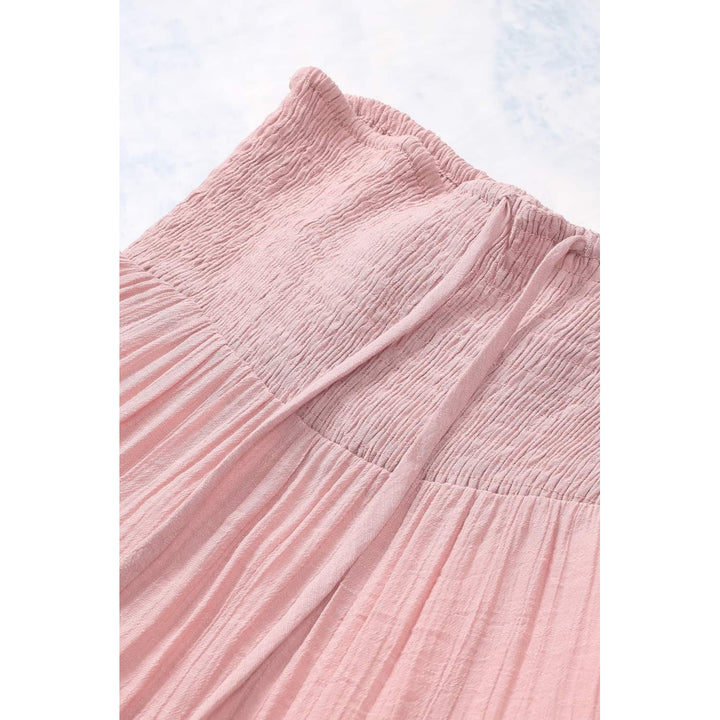 Womens Pink Smocked High Waist Tiered Maxi Skirt Image 10