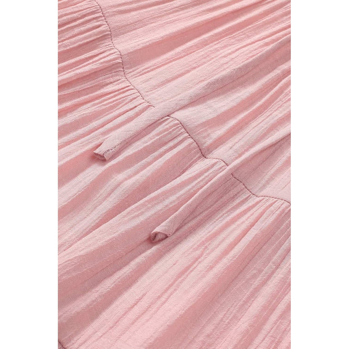 Womens Pink Smocked High Waist Tiered Maxi Skirt Image 11