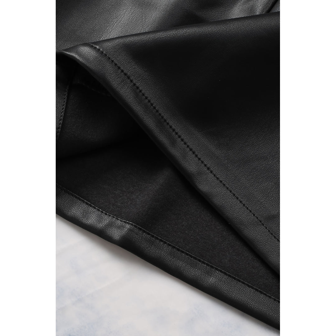 Womens Black Elastic Waist Zip Side Faux Leather Short Skirt Image 9