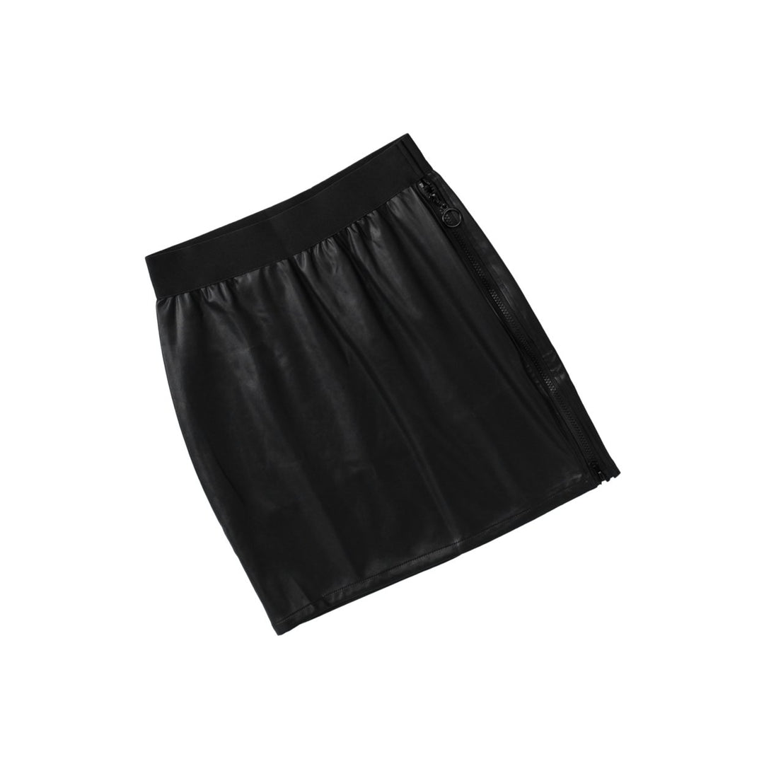 Womens Black Elastic Waist Zip Side Faux Leather Short Skirt Image 10
