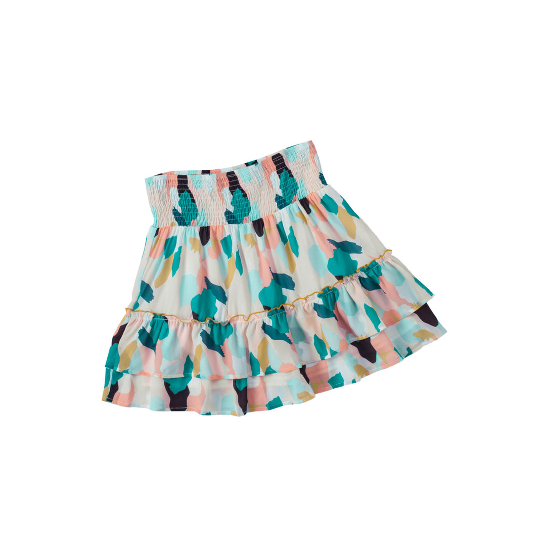 Womens Green Spotted Print Smocked High Waist Ruffle Mini Skirt Image 10