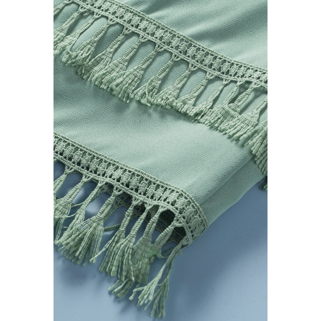 Womens Green Tiered Tassel Zip-up High Waist Mini Skirt Image 9