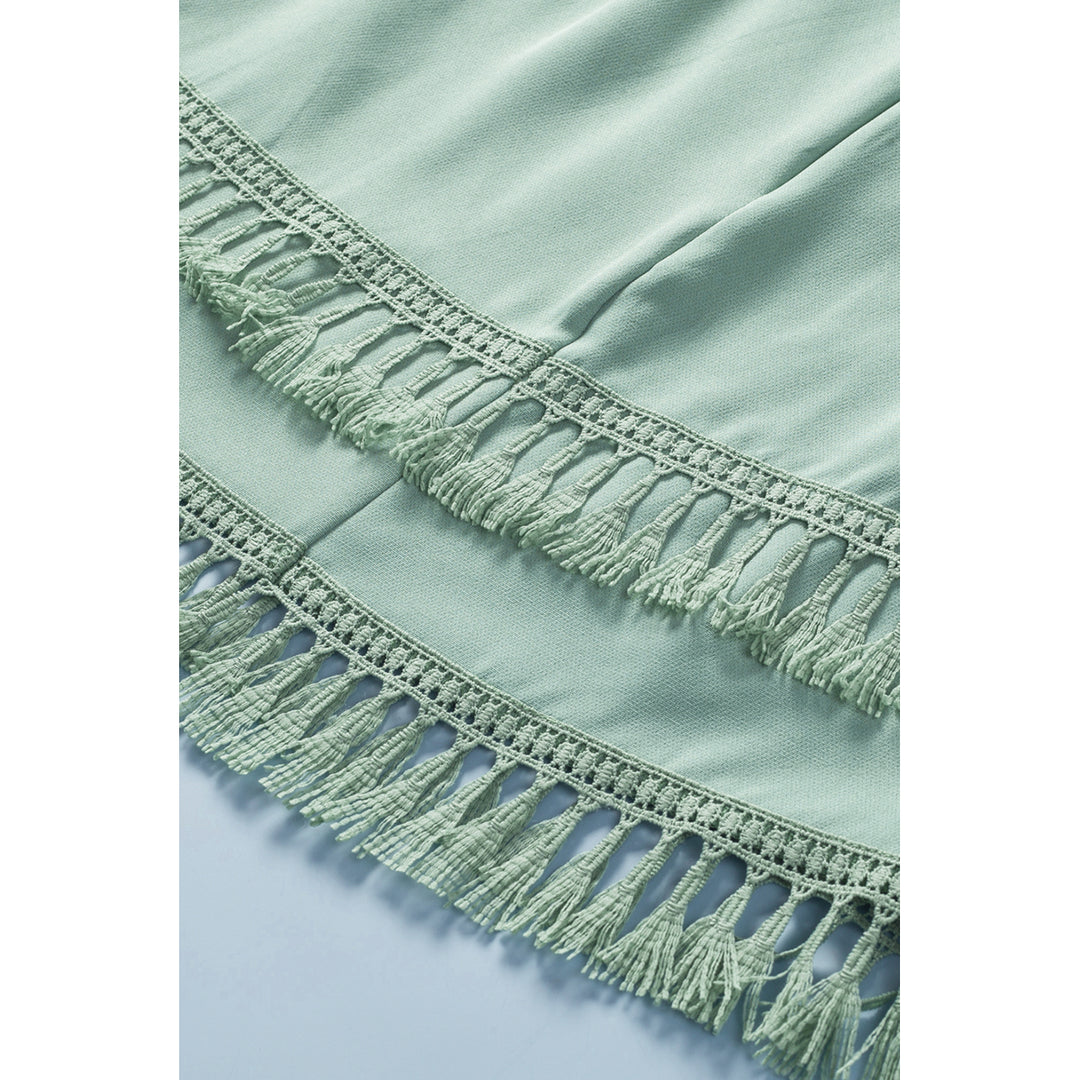 Womens Green Tiered Tassel Zip-up High Waist Mini Skirt Image 10