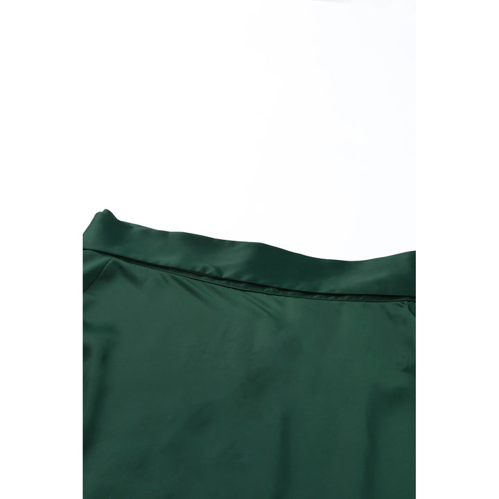 Womens Green Satin Wrap Midi Skirt with Split Image 10