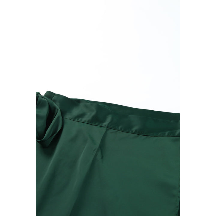 Womens Green Satin Wrap Midi Skirt with Split Image 12