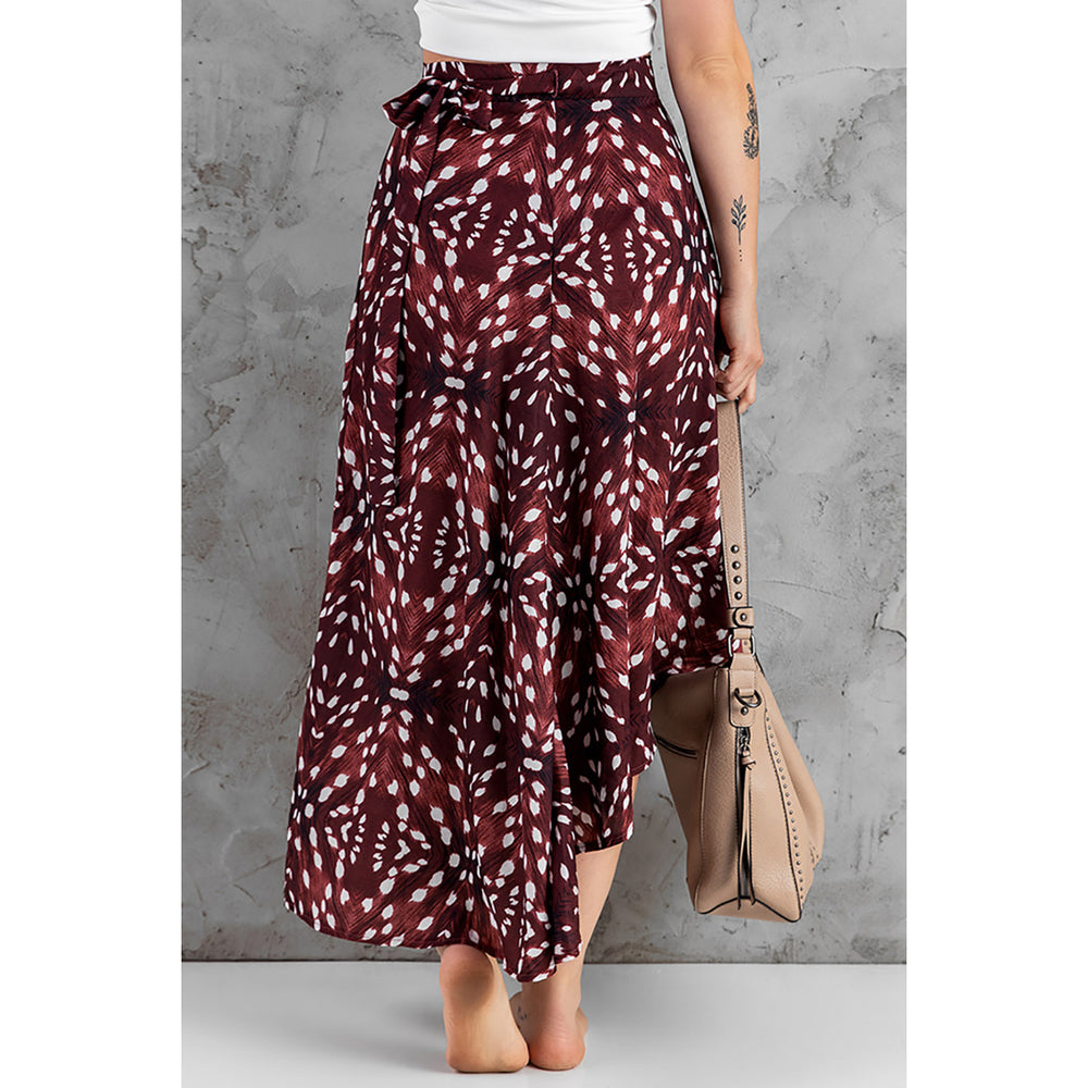 Womens Brown Petal Print Asymmetric Ruffled High Waist Skirt Image 2