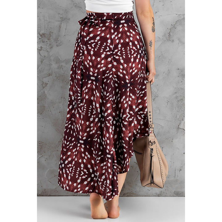 Womens Brown Petal Print Asymmetric Ruffled High Waist Skirt Image 1