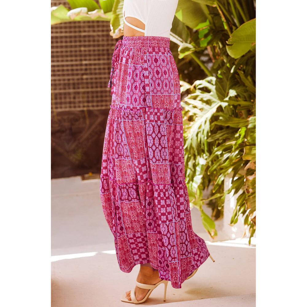 Womens Purple Tiered Paisley Print Pocketed Maxi Skirt Image 2