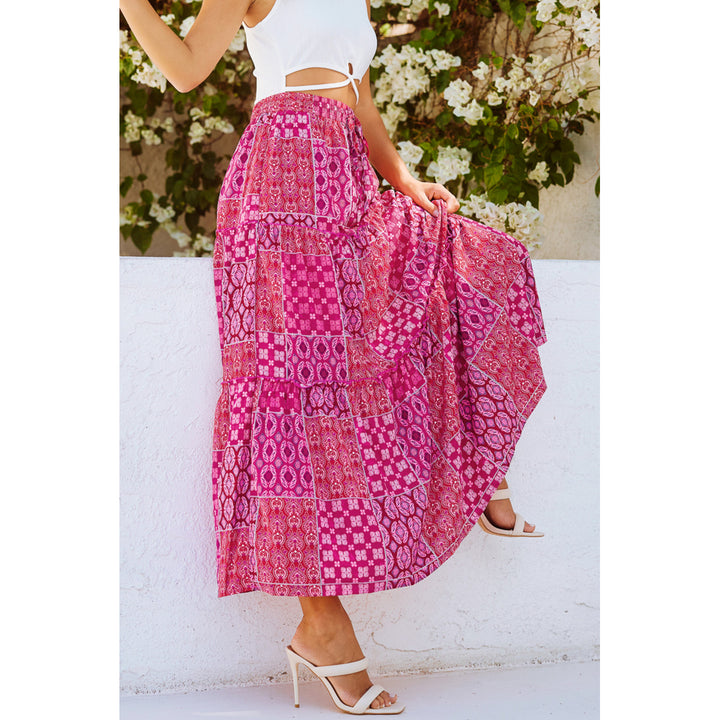 Womens Purple Tiered Paisley Print Pocketed Maxi Skirt Image 4