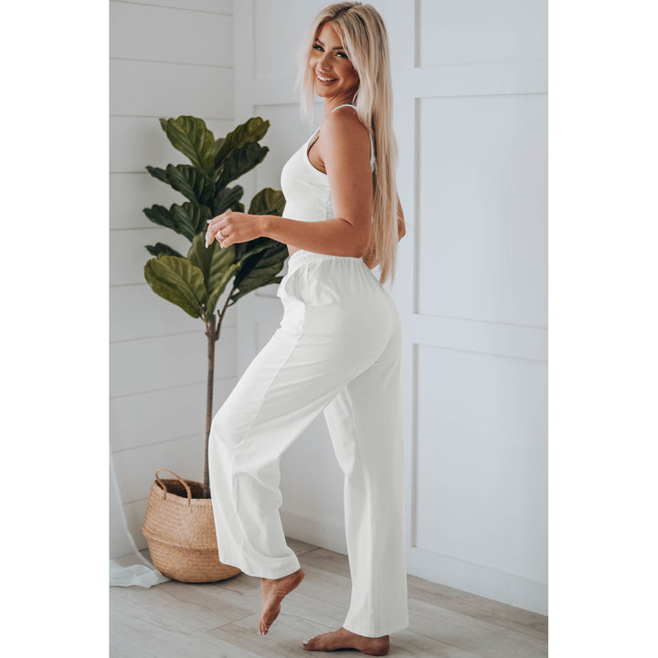 Womens White Cropped Cami Top and High Waist Pants Two Piece Set Image 6