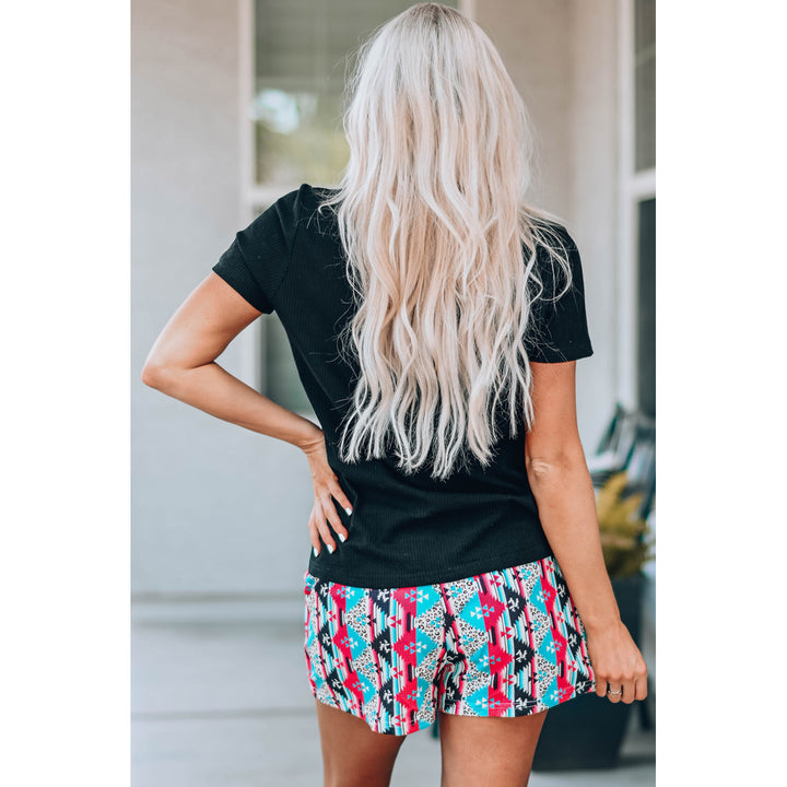 Womens Black Aztec Pocketed Tee and Shorts Set Image 2