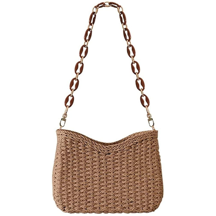 Straw Woven Shoulder Bag for Women Summer Beach Travel Crossbody Handbag Classics Satchel Purse Image 1