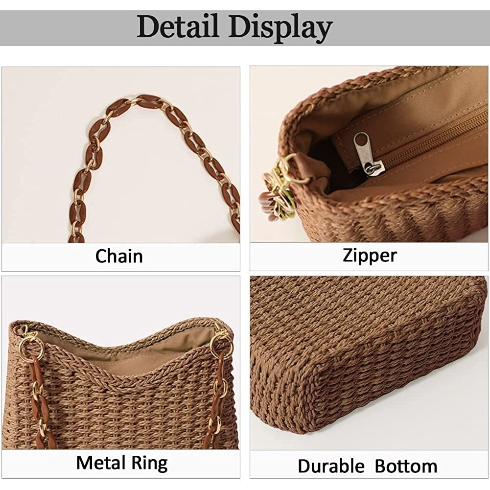 Straw Woven Shoulder Bag for Women Summer Beach Travel Crossbody Handbag Classics Satchel Purse Image 3