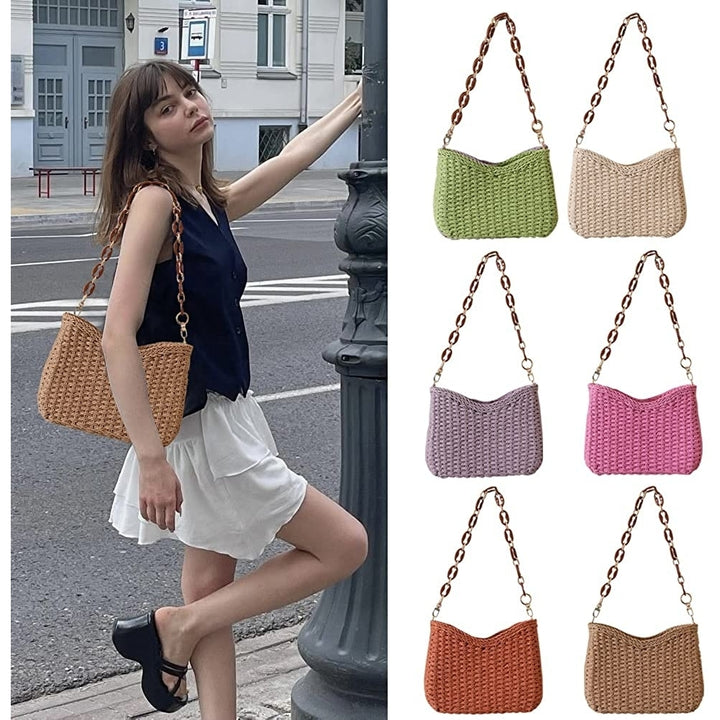 Straw Woven Shoulder Bag for Women Summer Beach Travel Crossbody Handbag Classics Satchel Purse Image 4