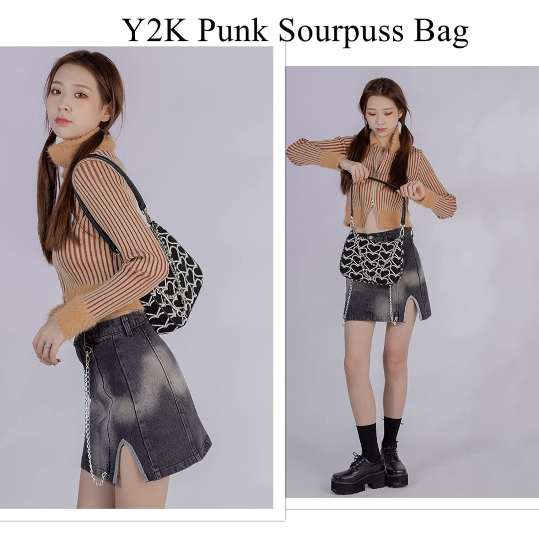 Punk Bag Sourpuss Gothic Tote Purse Y2K Cool Style Trendy Women Shoulder Bags Rock Fashion Girls Handbag Image 4