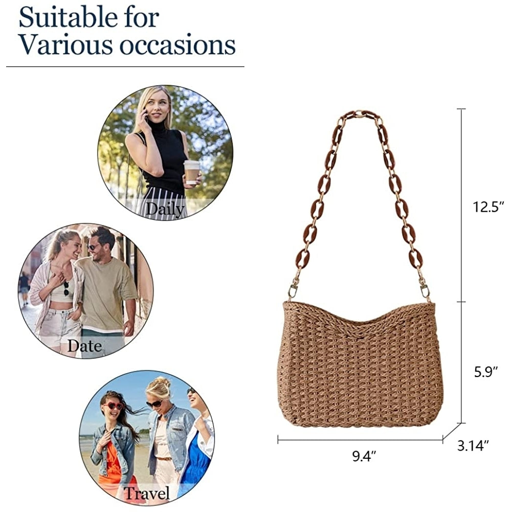 Straw Woven Shoulder Bag for Women Summer Beach Travel Crossbody Handbag Classics Satchel Purse Image 7