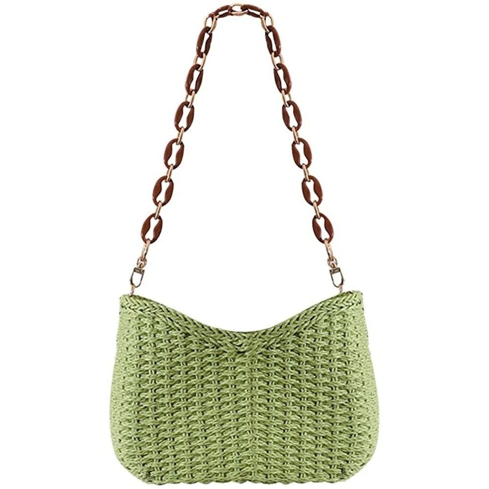 Straw Woven Shoulder Bag for Women Summer Beach Travel Crossbody Handbag Classics Satchel Purse Image 1