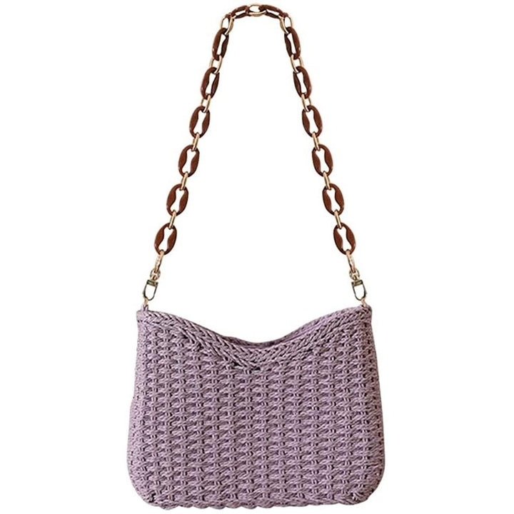 Straw Woven Shoulder Bag for Women Summer Beach Travel Crossbody Handbag Classics Satchel Purse Image 1